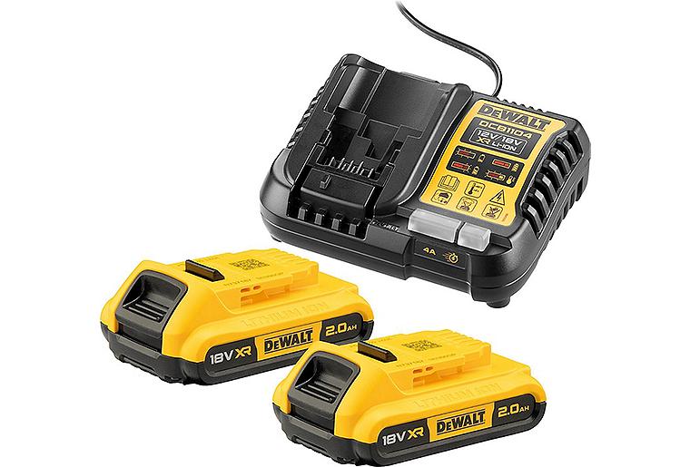 Akku-Starter-Set DeWalt DCB1104D2-QW 18V mit 2x 2,0 Ah Akkus XR und Schnellladegerät