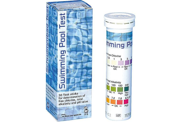 Schwimmbad Test zur Bestimmung von Chlor, Gesamtchlor, Alkalinität Gesamthärte und pH