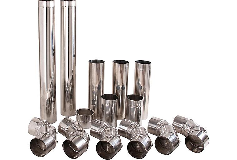Edelstahl-Abgasrohr-Set 130 mm mit Wandfutter Edelstahl-Abgasrohr-Set 130 mm mit Wandfutter