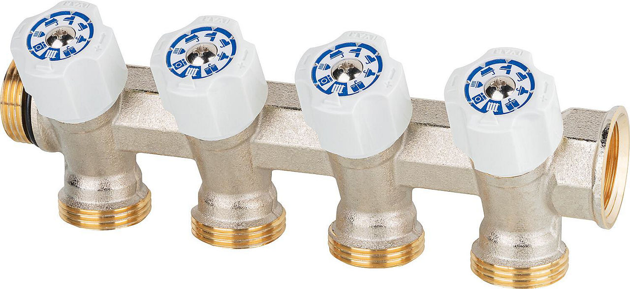 Trinkwasserverteiler 4-fach DN 20 (3/4") x Eurokonus, Easy Lock, DVGW geprüft Trinkwasserverteiler 4-fach DN 20 (3/4") x Eurokonus, Easy Lock, DVGW geprüft