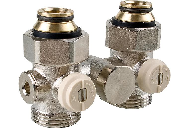 Doppelkugelhahnverschraubung Einrohrsystem 3/4"IG By-Paß Durchgang mit Eurokonus Doppelkugelhahnverschraubung Einrohrsystem 3/4"IG By-Paß Durchgang mit Eurokonus