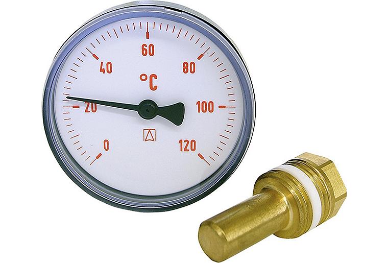 Bimetall-Thermometer 0-120 °C 63 mm durch., Kunststoffgehäuse rot(ohne Kugelhahn) Bimetall-Thermometer 0-120 °C 63 mm durch., Kunststoffgehäuse rot(ohne Kugelhahn)