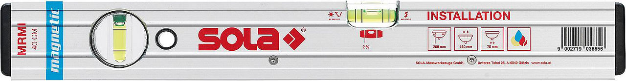 Aluminium-Wasserwaage Sola MRMI 40 mit Hilfsmaße Länge= 400mm