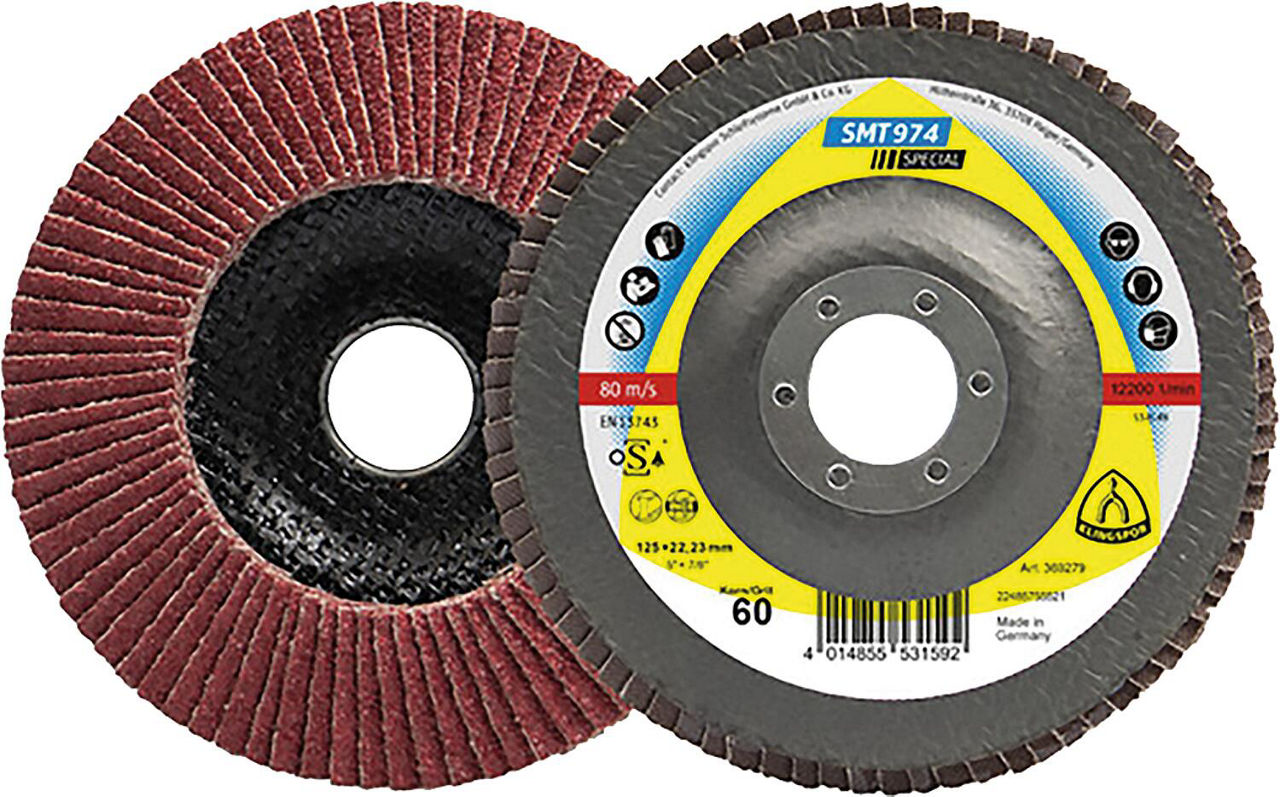 Lamellenschleifteller KLINGSPOR SMT 974 SPECIAL CEVOLUTION 125 x 22,23 mm, Korn 80, gekröpft Lamellenschleifteller KLINGSPOR SMT 974 SPECIAL CEVOLUTION 125 x 22,23 mm, Korn 80, gekröpft