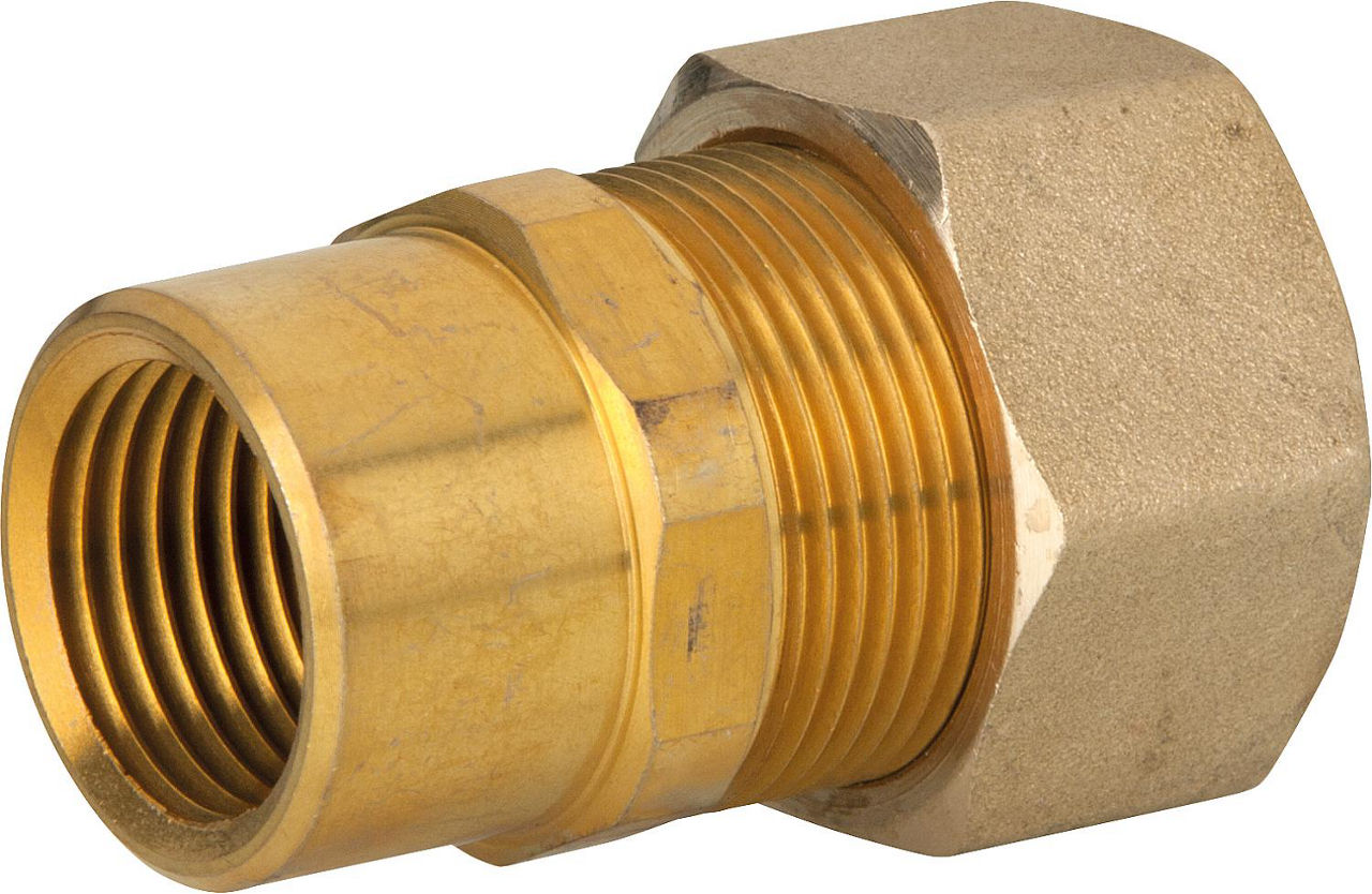 Verschraubung für Spiralrohr DN32x11/4"IG, Messing, mit Graphitdichtung Verschraubung für Spiralrohr DN32x11/4"IG, Messing, mit Graphitdichtung