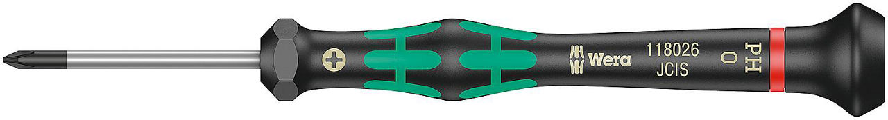 Feinmechanik-Phillips-Schraubendreher Wera 2050 Serie Kraftform Micro, Drehkappe, Black Point-Spitze, PH0 x 40 mm Feinmechanik-Phillips-Schraubendreher Wera 2050 Serie Kraftform Micro, Drehkappe, Black Point-Spitze, PH0 x 40 mm