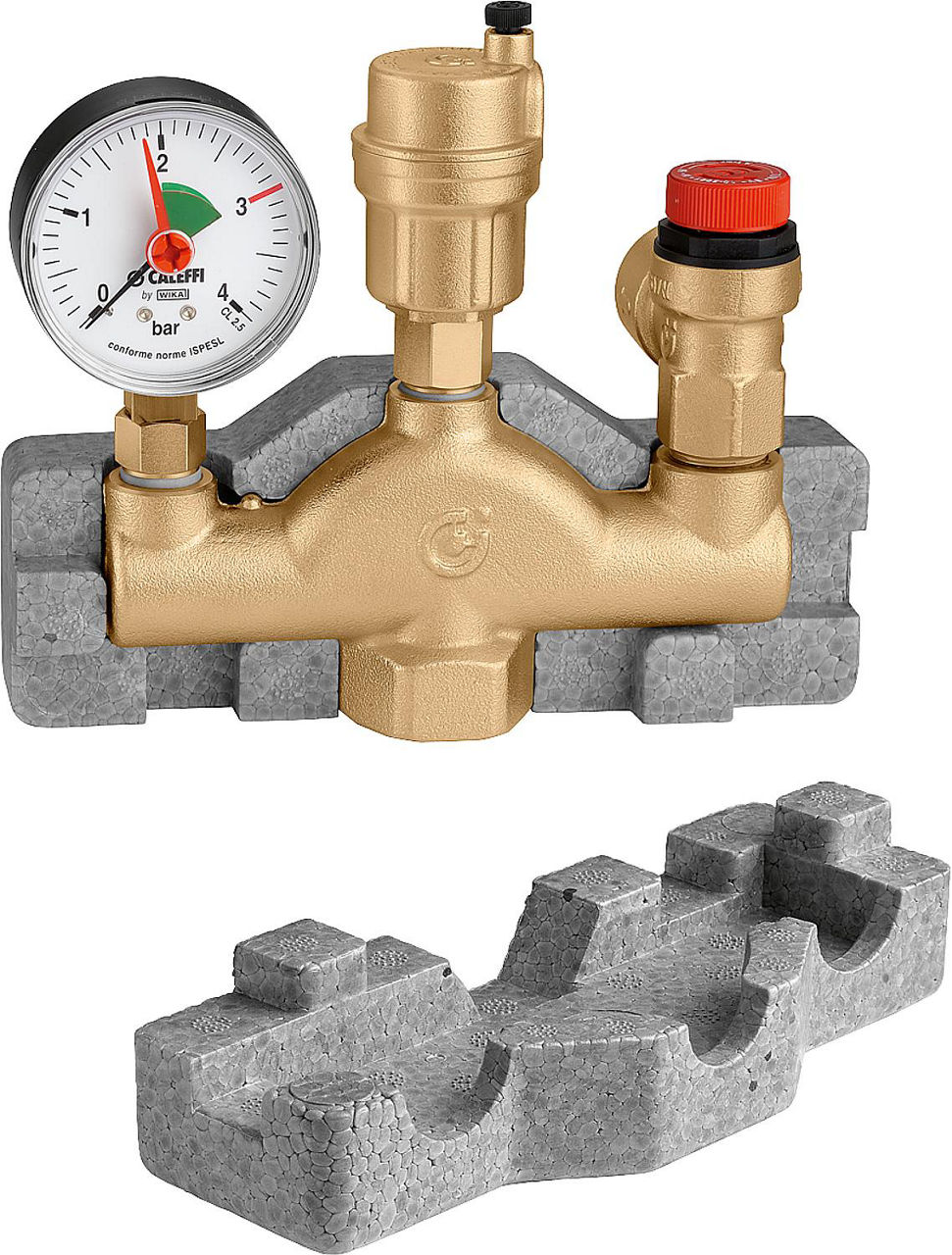 Kesselsicherheitsgruppe bis 50 kW, DN25(1") Messing mit Isolierung, Sicherheitsventil 3bar Kesselsicherheitsgruppe bis 50 kW, DN25(1") Messing mit Isolierung, Sicherheitsventil 3bar