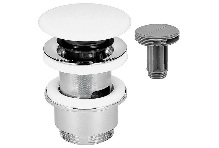 Schaftventil Klicker/feststehend Abdeckplatte Keramik, Ø 72 mm, Länge = 70-85 mm, mit Überlauf Schaftventil Klicker/feststehend Abdeckplatte Keramik, Ø 72 mm, Länge = 70-85 mm, mit Überlauf