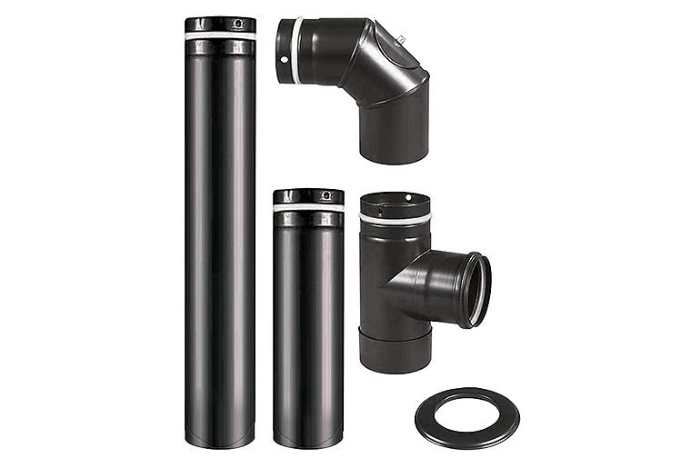 Pellet-Abgasrohrset für Pelletsöfen Oranier/Justus, Ø 80 mm, Schwarz emailliert