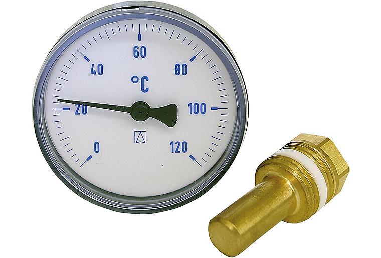 Bimetall-Thermometer 0-120 °C 63 mm durch., Kunststoffgehäuse blau(ohne Kugelhahn) Bimetall-Thermometer 0-120 °C 63 mm durch., Kunststoffgehäuse blau(ohne Kugelhahn)