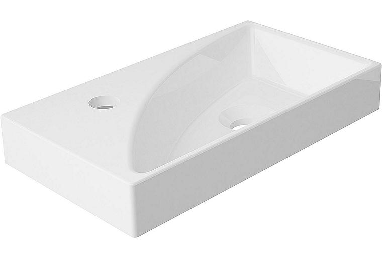 Aufsatz-Waschtisch EDANU BxHxT: 400x81x220 mm Hahnloch links Mineralguss weiß Aufsatz-Waschtisch EDANU BxHxT: 400x81x220 mm Hahnloch links Mineralguss weiß