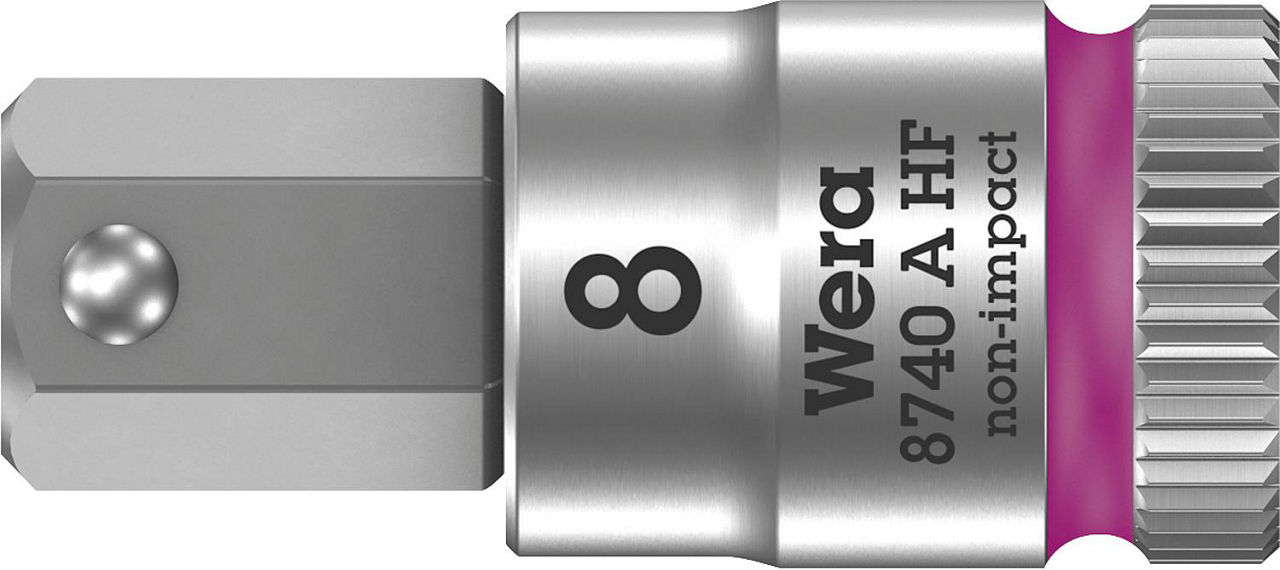Innensechskant-Steckschlüsseleinsatz Wera 8740 A HF Bitnuss mit 1/4"-Antrieb, metrisch, kurz, mit Haltefunktion, SW 8,0 x 28 mm