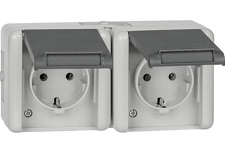 AP-Steckdosen 2.fach, waagerecht Jung 8220 W / WG 800