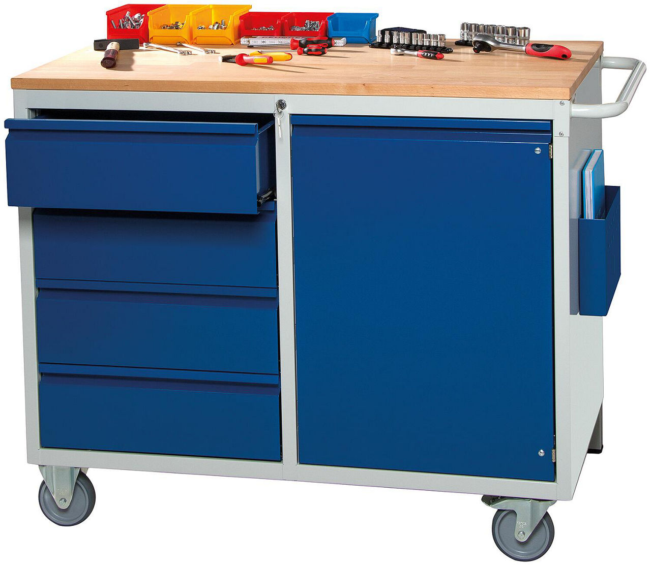 Montagewagen RAU 7000, Serie Basic-7 mit 4 Schubladen und Buche-Massiv-Arbeitsplatte, 1145 x 975 x 650 mm Montagewagen RAU 7000, Serie Basic-7 mit 4 Schubladen und Buche-Massiv-Arbeitsplatte, 1145 x 975 x 650 mm