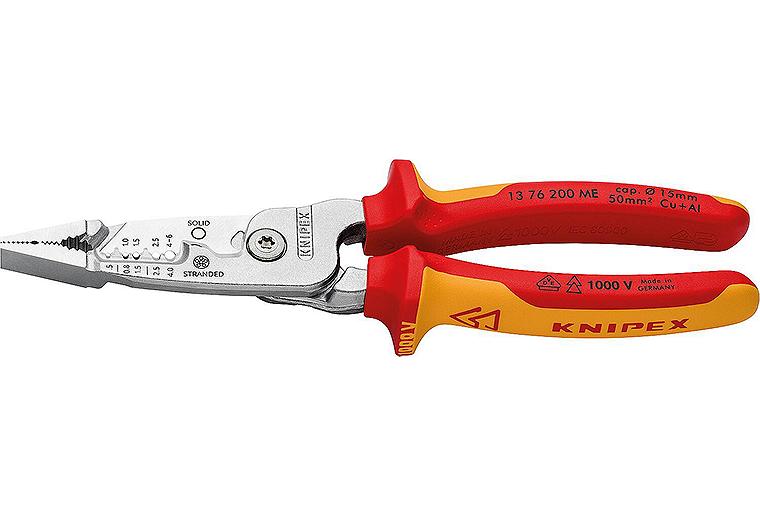 Multifunktions-Elektrikerzange KNIPEX VDE isoliert, Länge: 200 mm, verchromt, Mehrkomponentengriffe