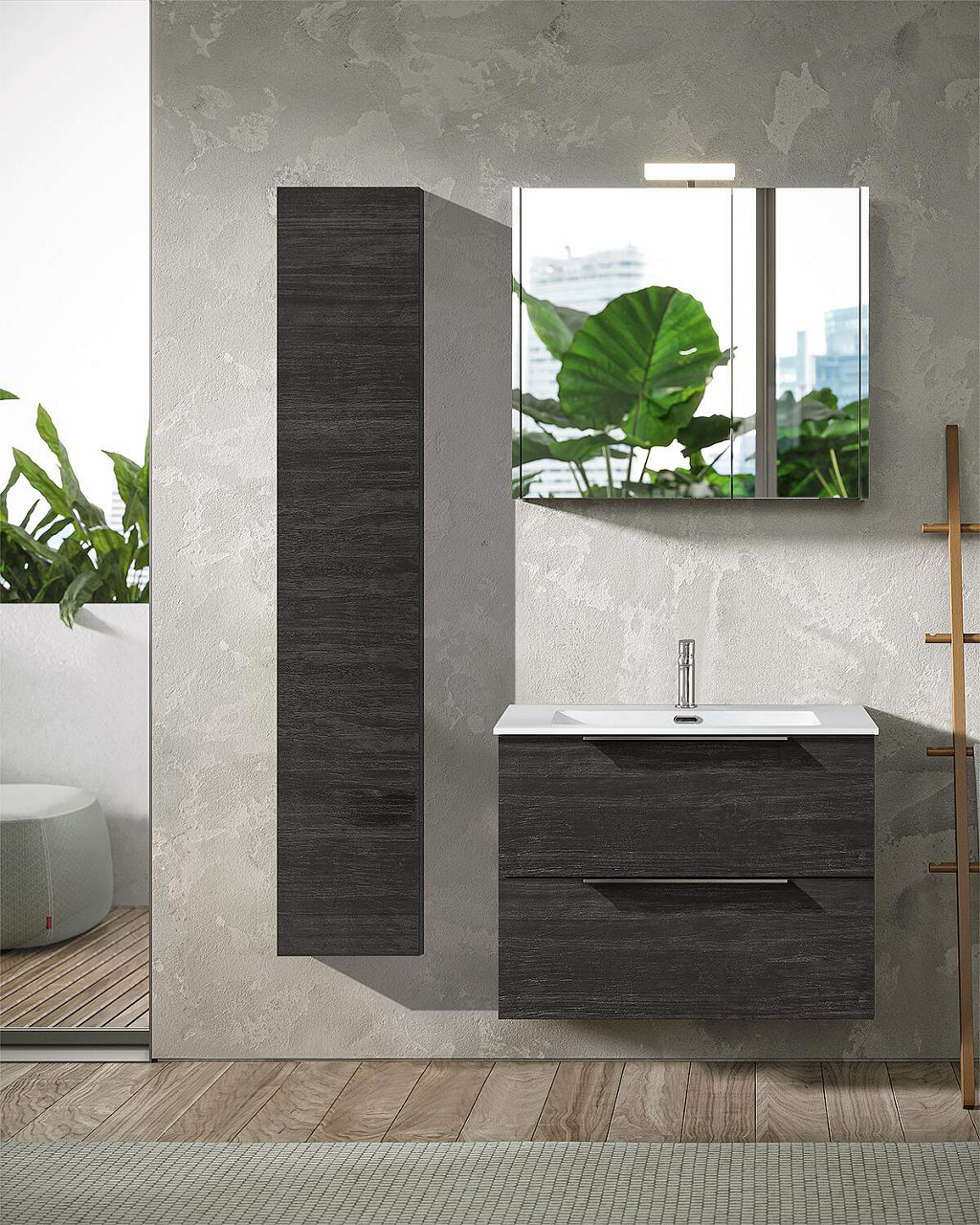 Badmöbel-Set BALI 2.0 Mineralguss WT, Tigerwood 2 Auszüge Breite 810 mm