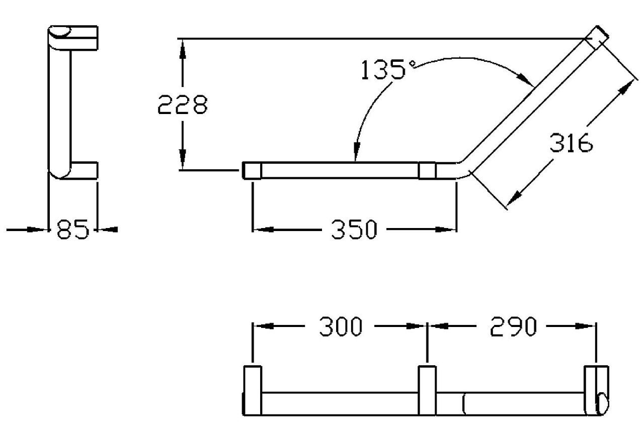 Winkelgriff Serie Cavere aus Alu., Anthrazit-Metallic 95, 350x316 mm, 135°, rechte Ausführung