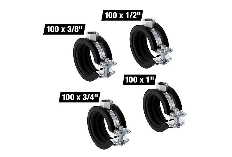 Vorteilspaket Gelenkrohrschellen FGRS, einteilig, M8, 3/8" bis 1", 400 Stück Vorteilspaket Gelenkrohrschellen FGRS, einteilig, M8, 3/8" bis 1", 400 Stück
