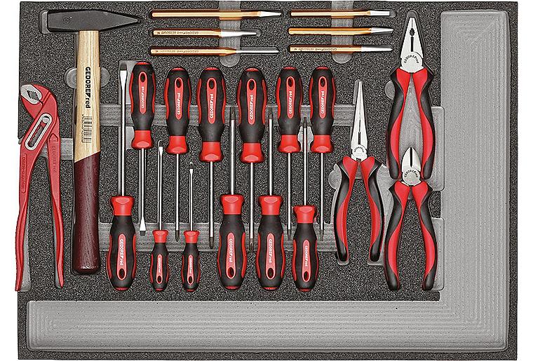 Werkzeugsatz GEDORE red Schraubendreher, Zange, Hammer, Meißel zuschneidbar 570x410mm bis 482x345mm