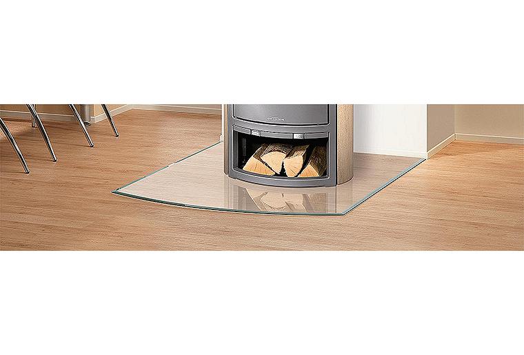 Kaminofen Bodenplatte aus Glas 6mm, Bogen B6 Kaminofen Bodenplatte aus Glas 6mm, Bogen B6