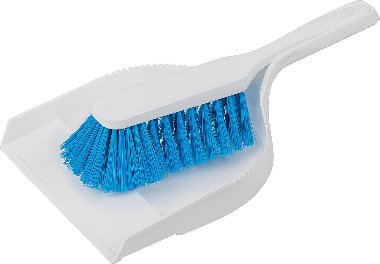 Hygiene-Kehrgarnitur, weiß,Besatz blau Hygiene-Kehrgarnitur, weiß,Besatz blau