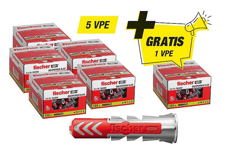 Fischer-Aktions-Set best. aus 5 x 94 119 91 +Gratis 1x 94 119 91 Dübel Duopower Fischer-Aktions-Set best. aus 5 x 94 119 91 +Gratis 1x 94 119 91 Dübel Duopower