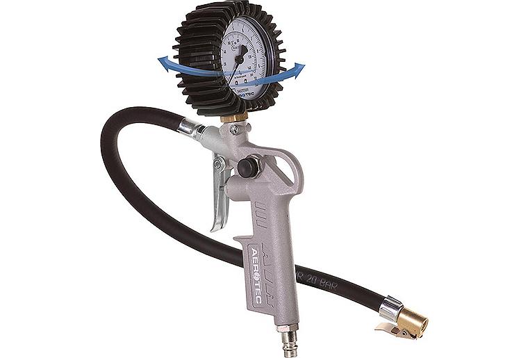 Reifenfüllmesser - Druckluft mit 30cm Schlauch und 3-er Adapterset, geeicht