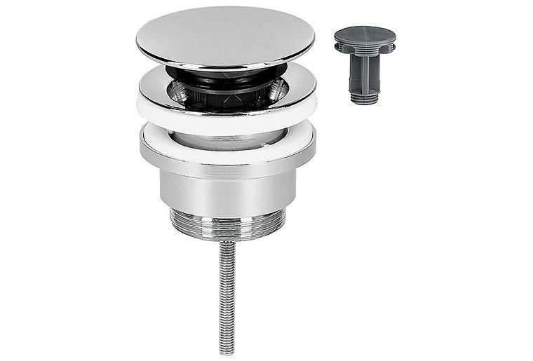 Schaftventil Klicker/feststehend Abdeckplatte verchromt, Ø 63 mm, DN 32 (1 1/4") Schaftventil Klicker/feststehend Abdeckplatte verchromt, Ø 63 mm, DN 32 (1 1/4")