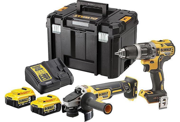 Akku-Set DeWALT, DCK2080P2T-QW 2-teilig inkl. Schlagbohrschrauber, Winkelschleifer, 2x 5,0 Ah und Ladegerät