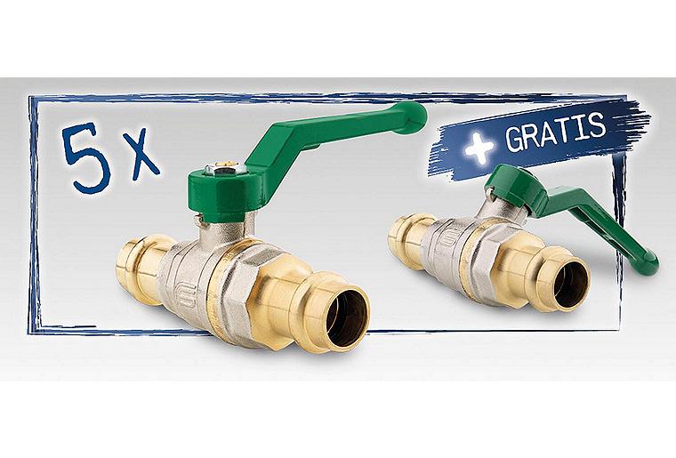 Aktionspaket Messingkugelhahn Pressfitting mit Alu Handhebel 28x28 mm, 5x + 1x Gratis Aktionspaket Messingkugelhahn Pressfitting mit Alu Handhebel 28x28 mm, 5x + 1x Gratis