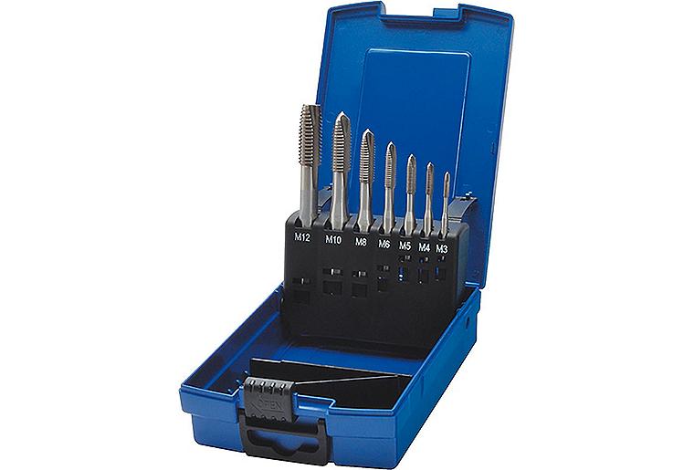 Maschinengewindebohrersatz HSSG mit Gewindebohrern M 3 - M 12 in Kunststoff-Box Maschinengewindebohrersatz HSSG mit Gewindebohrern M 3 - M 12 in Kunststoff-Box