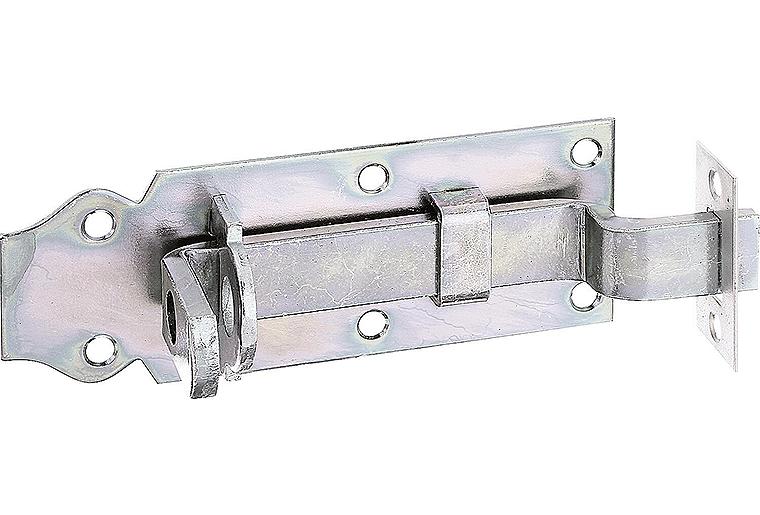 Schlossriegel gekröpft,mit be- festigter Schlaufe, 120x22mm, galvanisch verzinkt, dickschichtpassiviert Schlossriegel gekröpft,mit be- festigter Schlaufe, 120x22mm, galvanisch verzinkt, dickschichtpassiviert