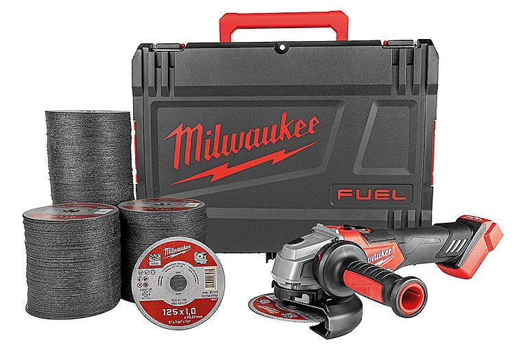 Akku-Winkelschleifer Milwaukee M18 FSAG125X-0X ohne Akkus, Ladegerät, mit Transportkoffer inkl. 400 Trennscheiben Ø 125 x 1,0 mm Akku-Winkelschleifer Milwaukee M18 FSAG125X-0X ohne Akkus, Ladegerät, mit Transportkoffer inkl. 400 Trennscheiben Ø 125 x 1,0 mm