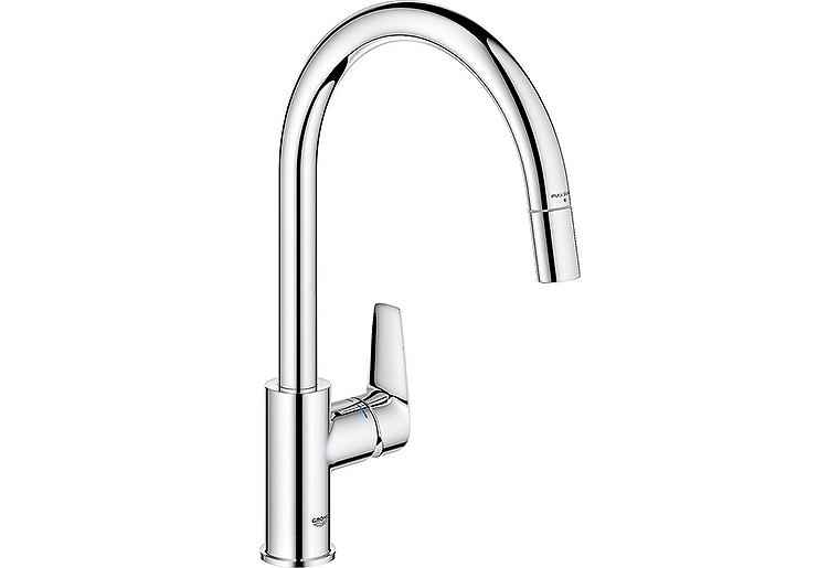 Spültischmischer Grohe Bauedge mit herausziehbarem Auslauf Schwenkauslauf, Ausladung 215mm chrom