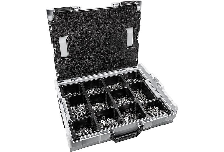 L-BOXX: Sechskantmuttern DIN934+Scheiben DIN125+DIN9021 Edelstahl A2 1200-teilig