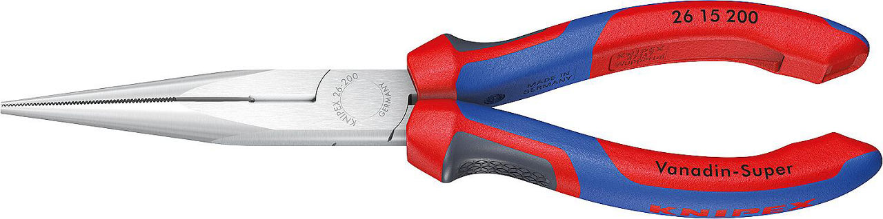 Flachrundzange mit Schneide verchromt mit Mehrkomponenten Griffhüllen gerade Backen Länge 200mm Flachrundzange mit Schneide verchromt mit Mehrkomponenten Griffhüllen gerade Backen Länge 200mm