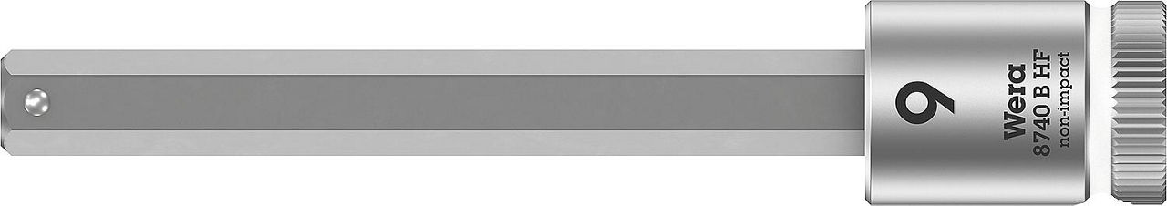 Innensechskant-Steckschlüsseleinsatz Wera 8740 B HF Bitnuss mit 3/8"-Antrieb, metrisch, lang, mit Haltefunktion, SW 9,0 x 100 mm