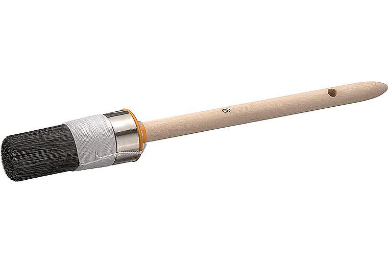 Rundpinsel Gr.6 schwarz, Holzstiel, Fadenvorband