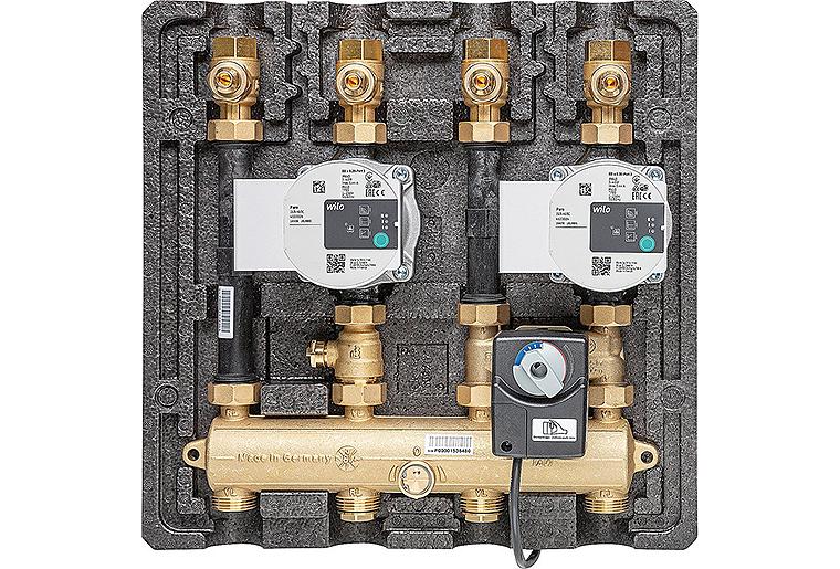 Modulverteilergruppe Thermax DN20(3/4"), 2x gemischt, Motor SR2,2x Wilo Para SC15/6-43 Modulverteilergruppe Thermax DN20(3/4"), 2x gemischt, Motor SR2,2x Wilo Para SC15/6-43