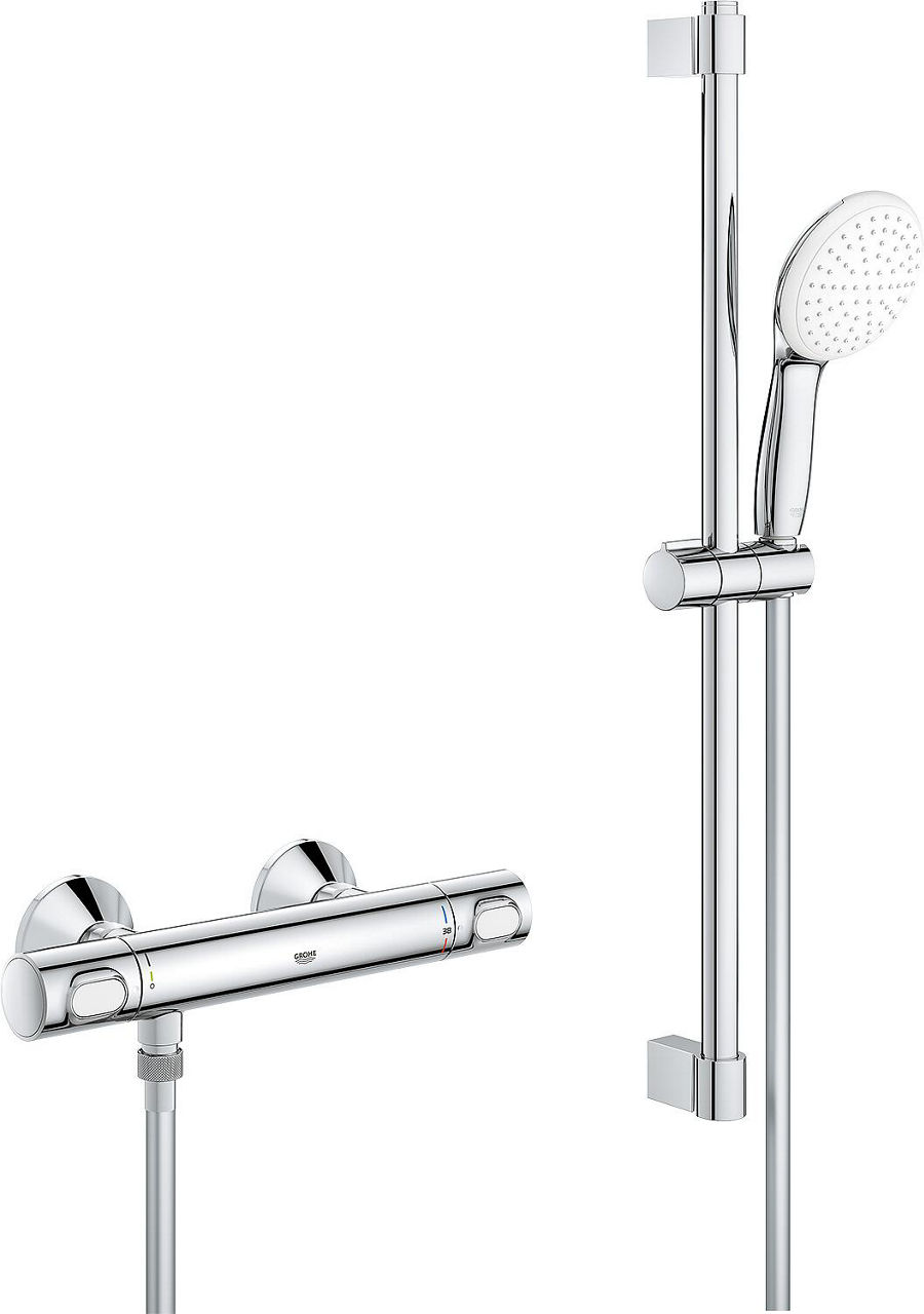 Brausethermostat-Set Grohe Grohtherm 500 Brausestange 600 mm, Handbrause Ø 110 mm und Brauseschlauch chrom Brausethermostat-Set Grohe Grohtherm 500 Brausestange 600 mm, Handbrause Ø 110 mm und Brauseschlauch chrom