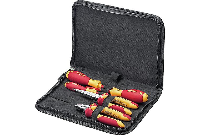 Werkzeug-Set Wiha® Schraubendreher, Seitenschneider, Flachrundzange, 5-teilig, mit Werkzeugmappe Werkzeug-Set Wiha® Schraubendreher, Seitenschneider, Flachrundzange, 5-teilig, mit Werkzeugmappe