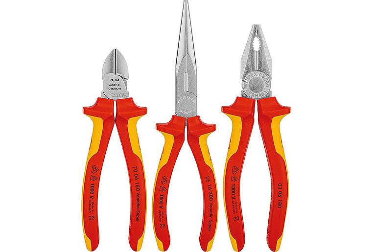 Zangen-Set KNIPEX 3-tlg. bestehend aus Seitenschneider, Flachrundzange und Kombizange Zangen-Set KNIPEX 3-tlg. bestehend aus Seitenschneider, Flachrundzange und Kombizange