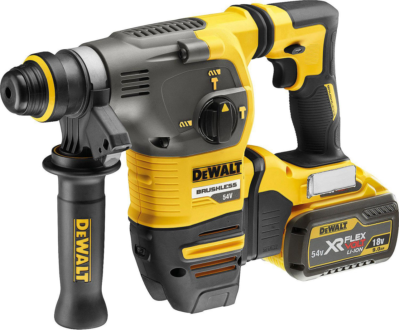 Akku-Bohr- und Meißelhammer DeWALT 54V DCH333X2 mit SDS-Plus Aufnahme u. 2x 9,0 Ah Akkus und Ladegerät