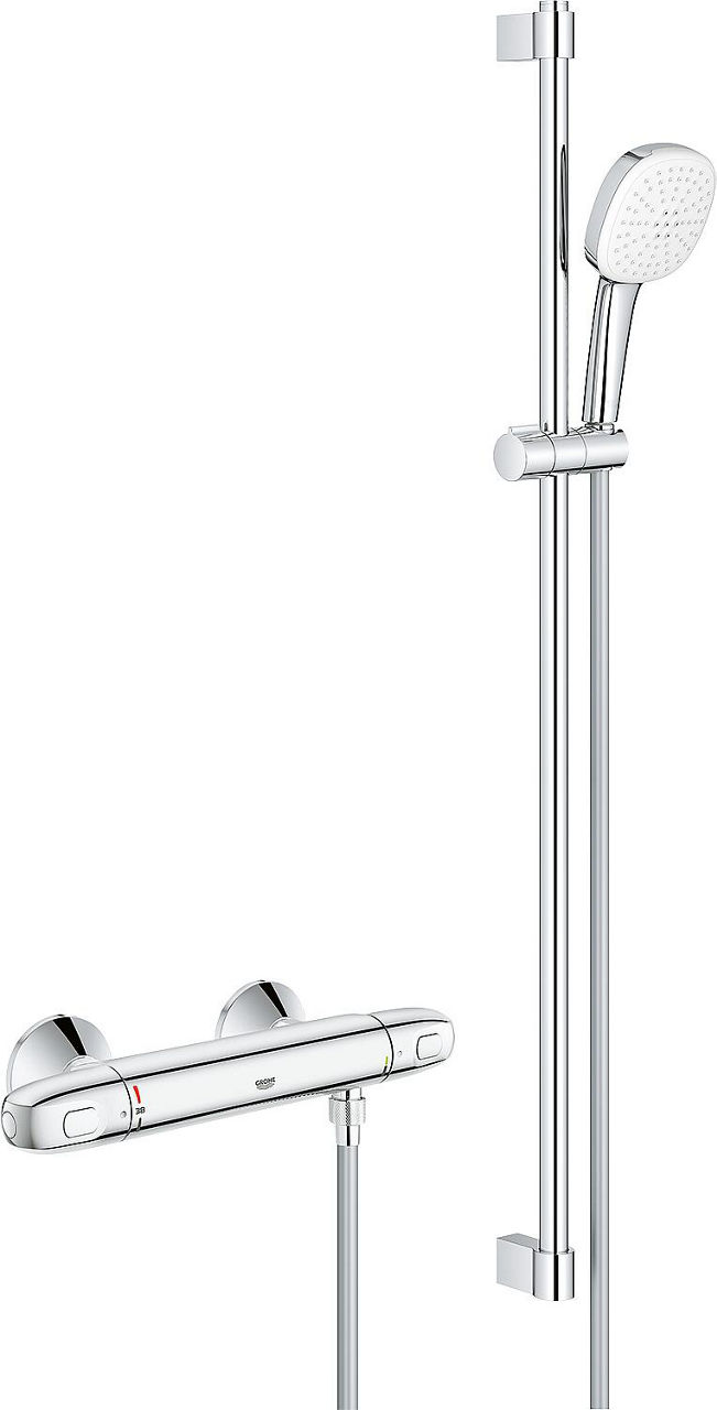 Brausethermostat-Set Grohe Grohtherm 1000 mit Brausestange 600 mm Handbrause Cube Ø 110 mm und Brauseschlauch chrom Brausethermostat-Set Grohe Grohtherm 1000 mit Brausestange 600 mm Handbrause Cube Ø 110 mm und Brauseschlauch chrom