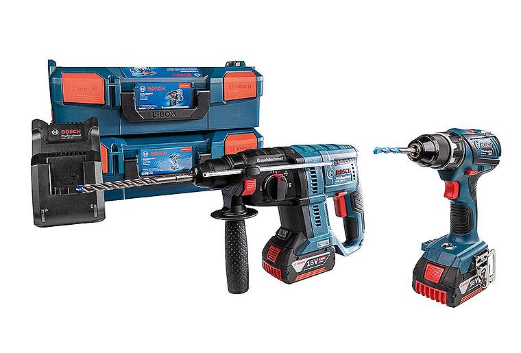 Akku-Set BOSCH 18 V best. aus Akku-Bohrschrauber GSR 18V-55, Akku-Bohrhammer GBH 18V-21 inkl. 2x 4,0 Ah Akkus und Ladegerät
