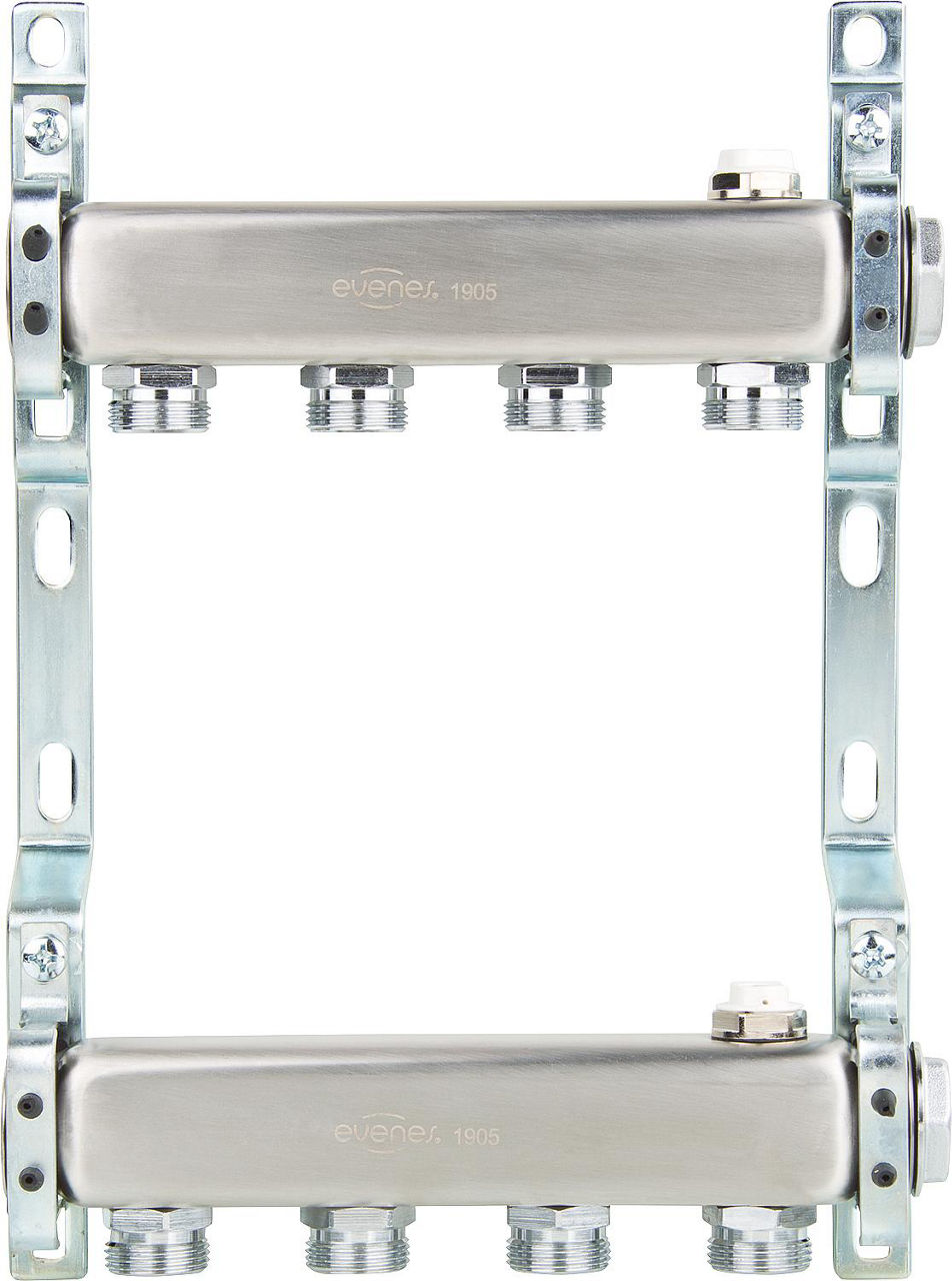 Heizkreisverteiler ABM, DN 25 (1") Edelstahl, 4 Heizkreise ohne Ventile