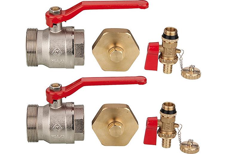 Zubehör Soleverteiler best. aus 2x Kugelhahn DN 40 IG x DN 50 AG 2x Kappe DN 50, 2x KFE-Hahn Zubehör Soleverteiler best. aus 2x Kugelhahn DN 40 IG x DN 50 AG 2x Kappe DN 50, 2x KFE-Hahn