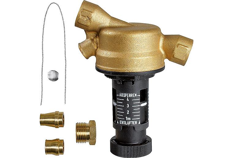 Kolben-Antiheberventil KAV 1-4m, inkl. Klemmringverschrau- bungen und Plombiersatz.