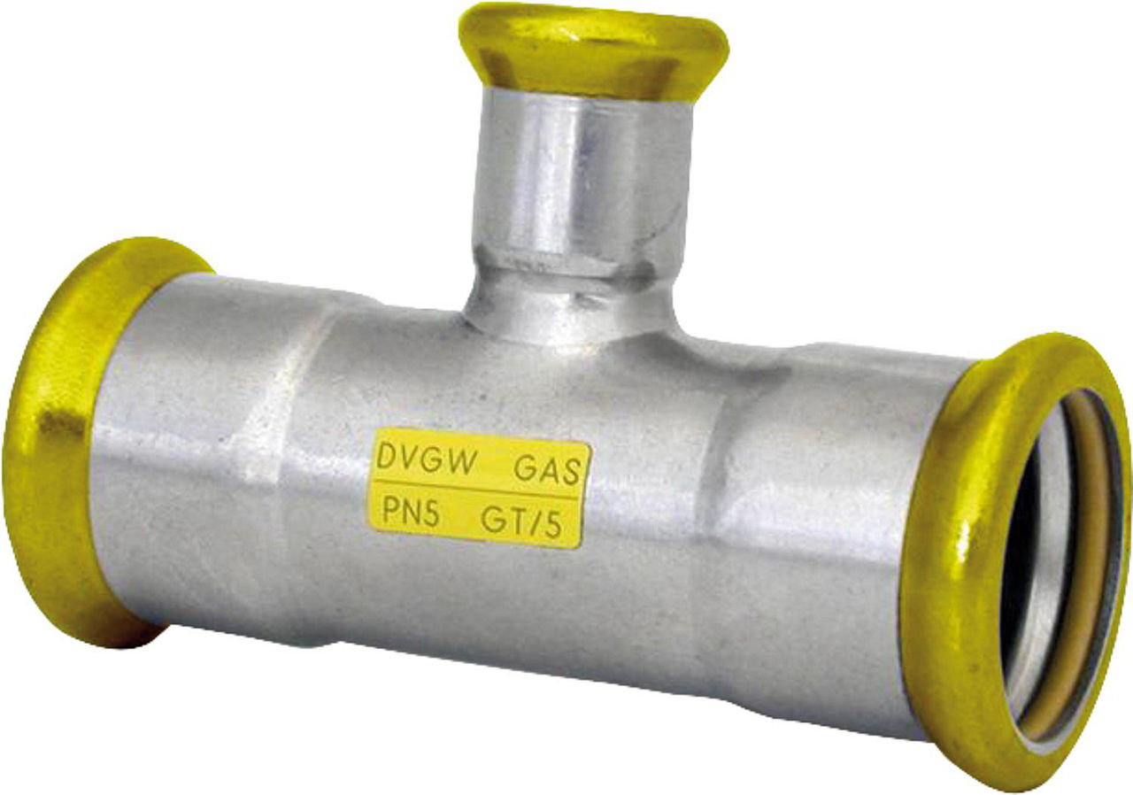 Edelstahl Pressfitting Gas T-Stück reduziert, M-Kontur 42 x 22 x 42
