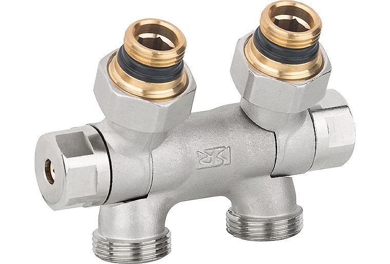 Absperr-Hahnblock Flex DN15(1/2")xDN20(3/4") Eurokonus für Ein-und Zweirohrbetrieb